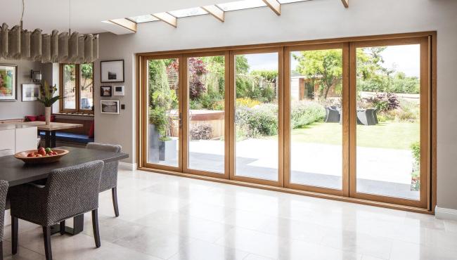 Centor 205 bifolding door with wood interior